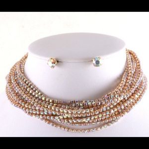 Gold and Crystal Choker Necklace Set